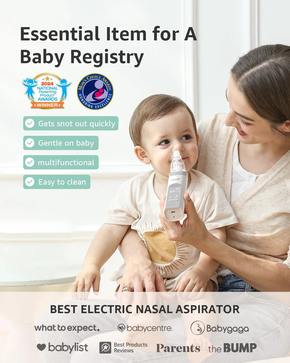 Hospital-Grade Electric Nasal Aspirator with Soft Tips