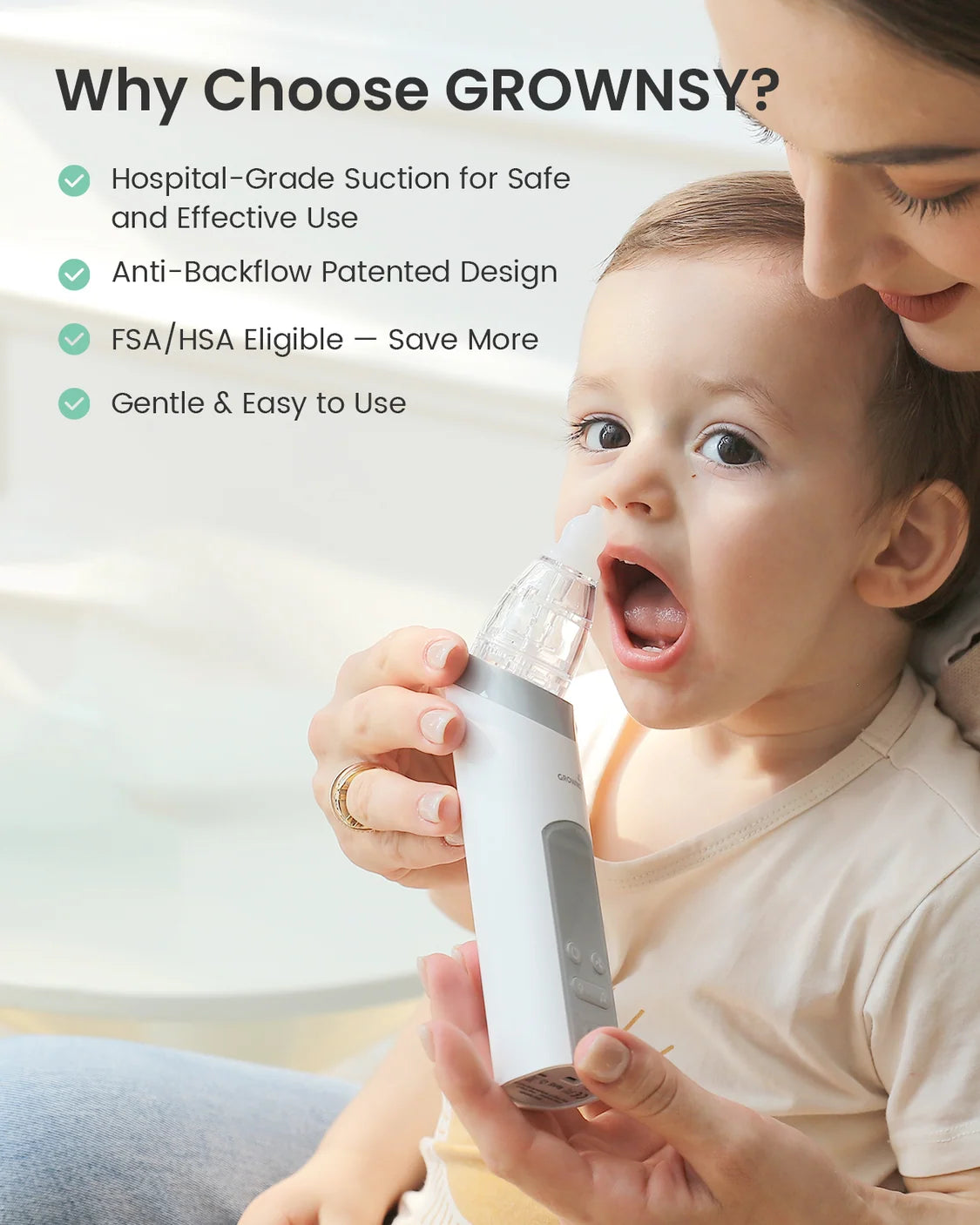 Hospital-Grade Electric Nasal Aspirator with Soft Tips